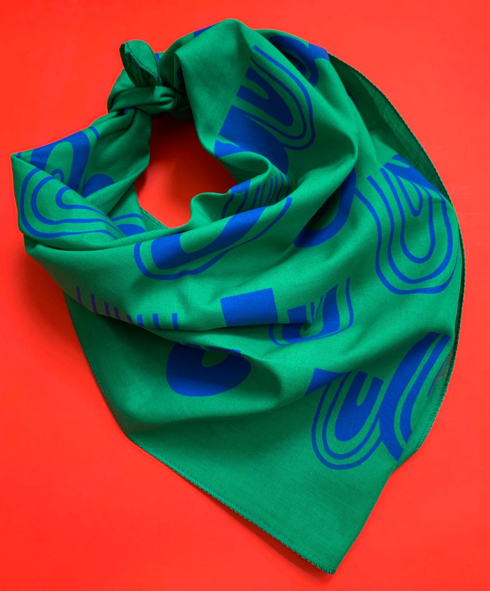 Rainbow Print Bandana in Kelly Green and Royal Blue