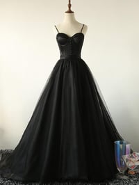 Image 1 of Black Tulle Straps Long Prom Dress, Black Evening Gown