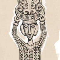 Image 3 of Original Painting - "Sculptures de Malekulu - Timor" - 30x42 cm