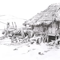 Image 2 of Original Painting - "Dans un village Lahu-shi" - 20x30 cm