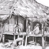 Image 3 of Original Painting - "Dans un village Lahu-shi" - 20x30 cm