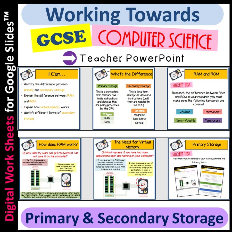 Image of Primary and Secondary Storage Lesson Working Towards GCSE Computer Science Distance Learning
