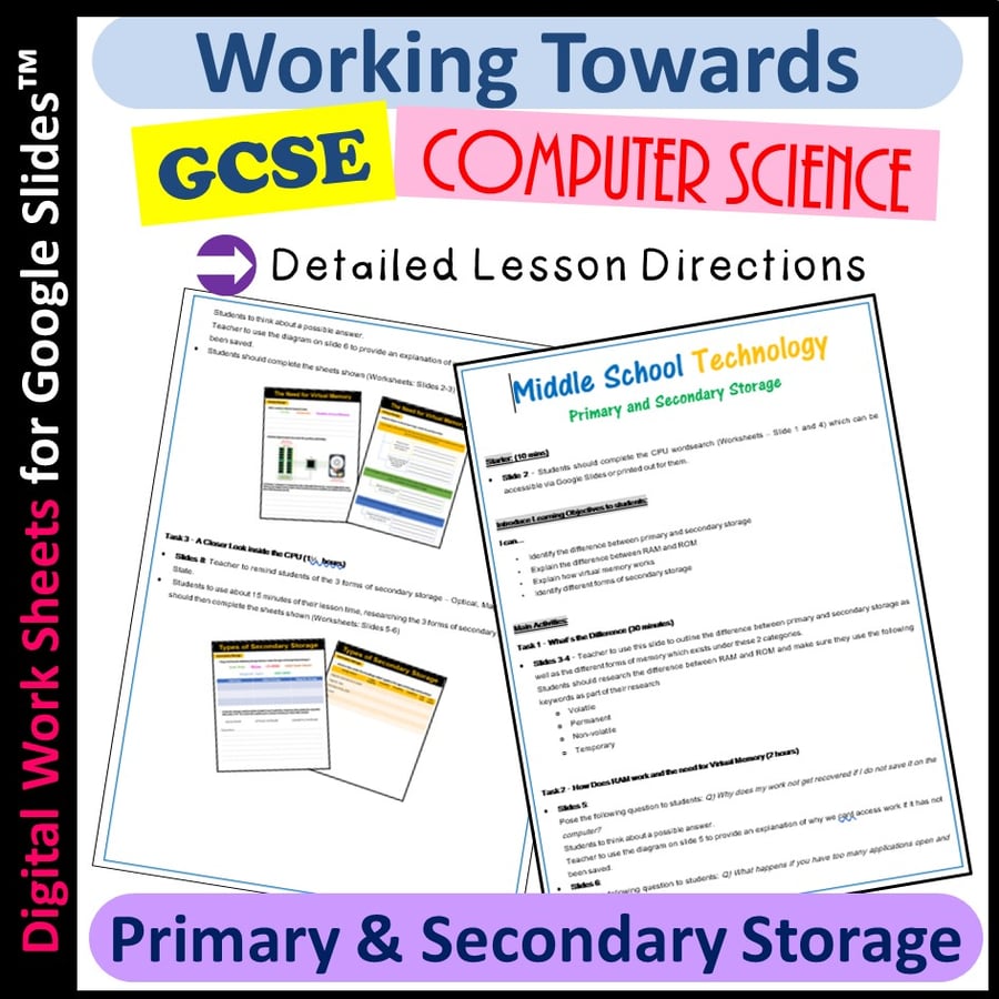 Image of Primary and Secondary Storage Lesson Working Towards GCSE Computer Science Distance Learning