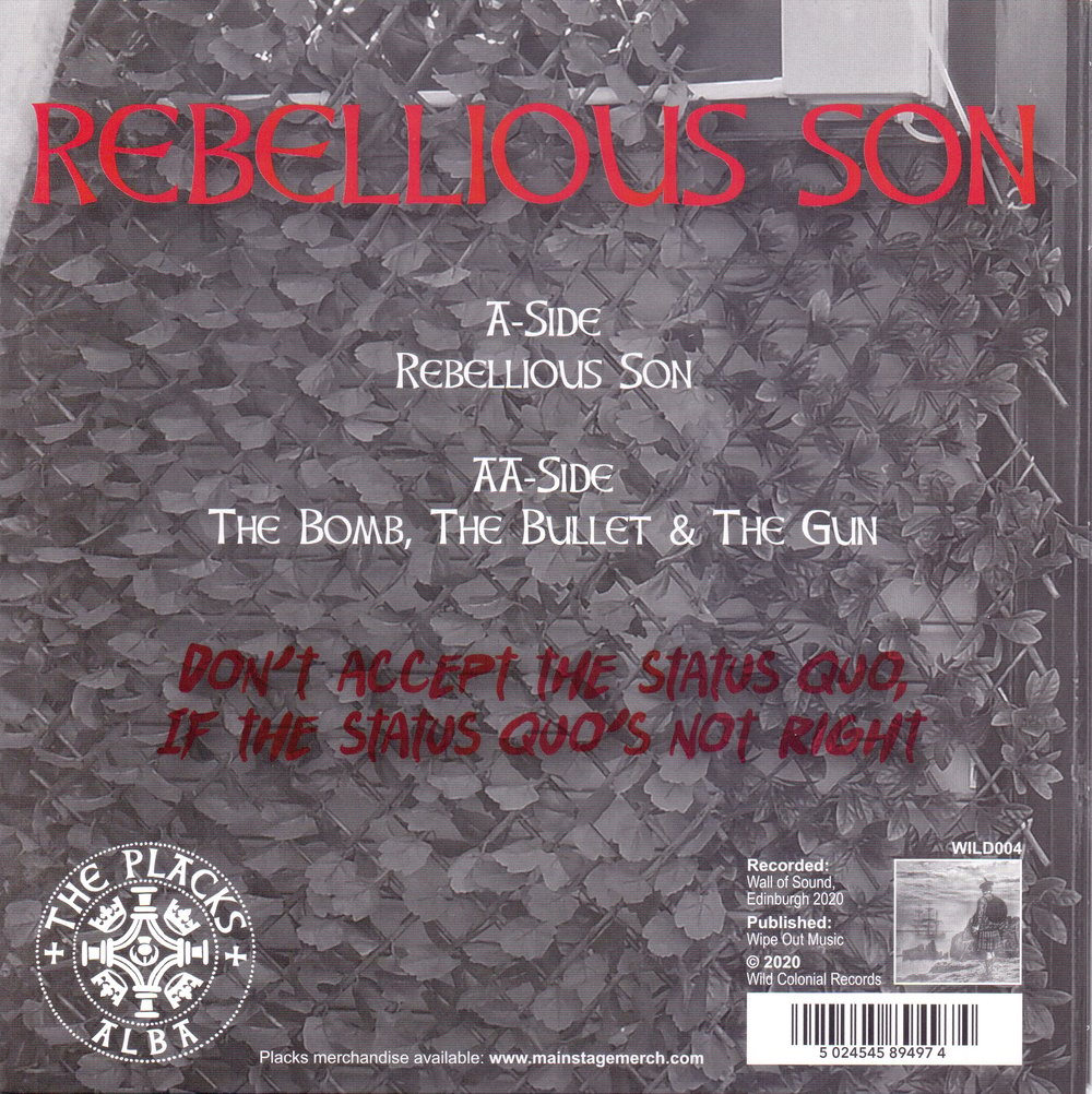 The Placks - Rebellious Son - Red vinyl 7" single (RECOMMENDED BY CHARLIE) MONIES TO NHS CHARITY