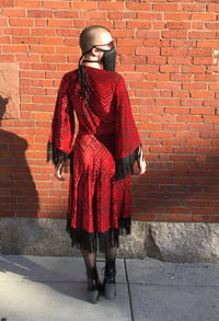 Image 4 of Red Burnout Velvet Fringe Robe 