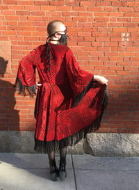 Image 2 of Red Burnout Velvet Fringe Robe 