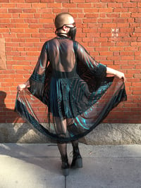 Image 1 of Sheer Cutout Teal Velvet Fringe Robe