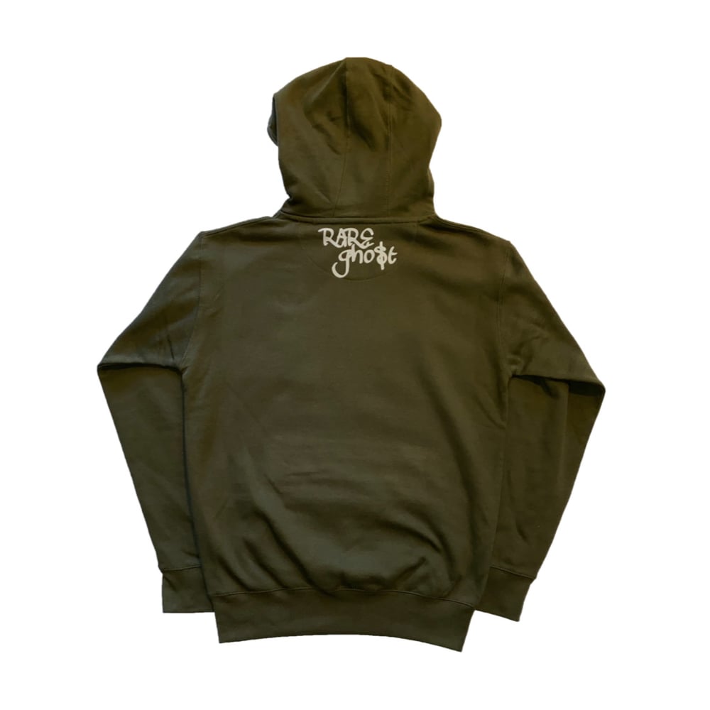 Rare Ghost — Ghost Hoodie in Olive Green/Black/White
