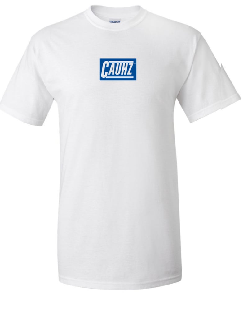 Image of Cauhz™️ Royal Blue Box Logo White Tee