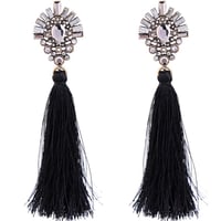 Image 2 of Black Tassel and Crystal Studs