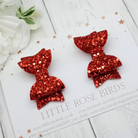 Image 1 of Red Glitter Bow Pigtail Set