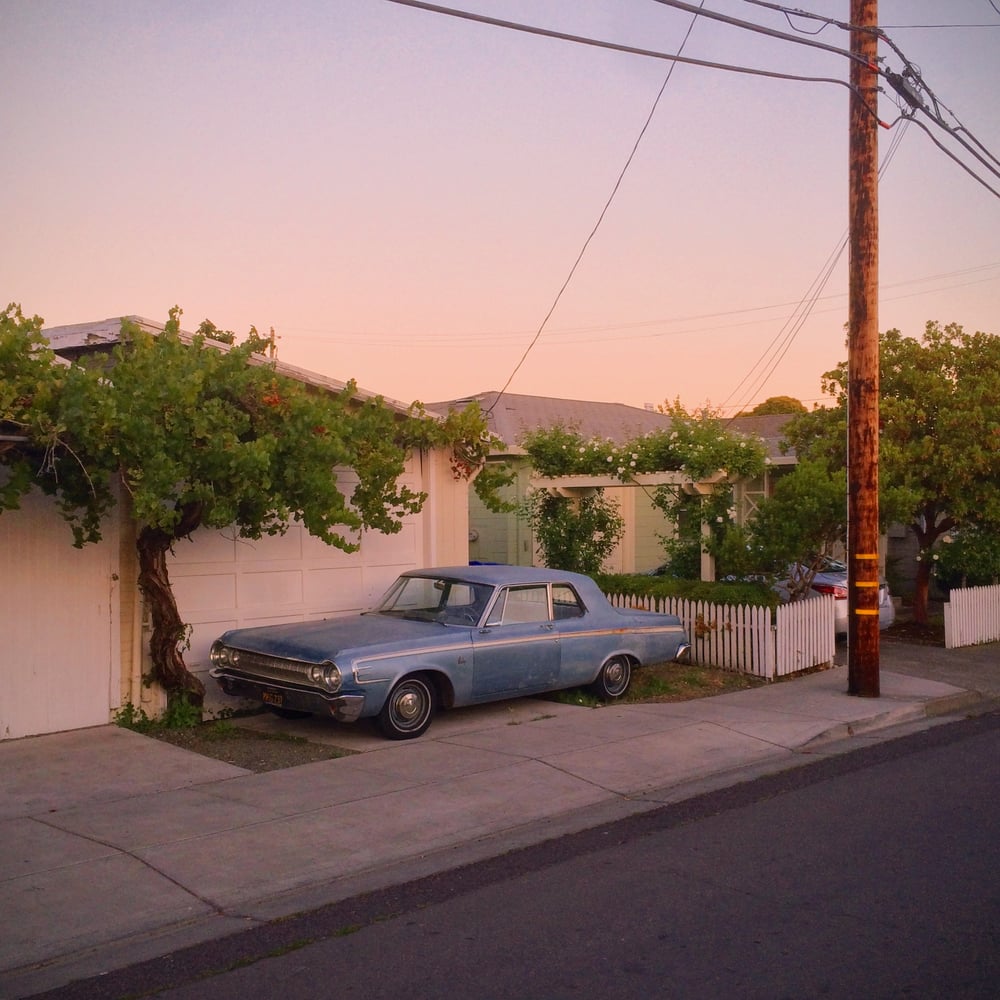 Image of "Blue Dodge At Sunset, California"