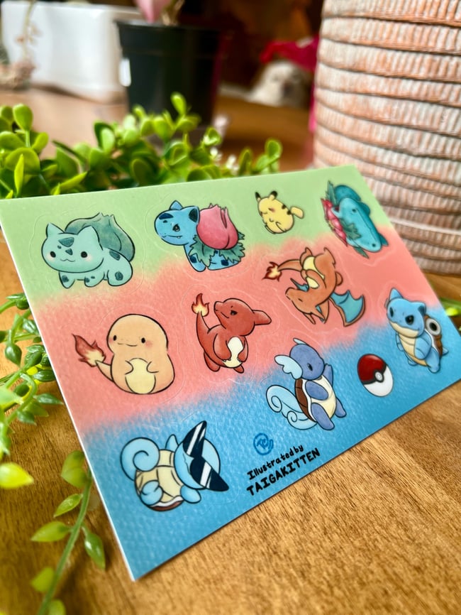 1st Generation Starter Pokemon Evolution Sticker Sheet