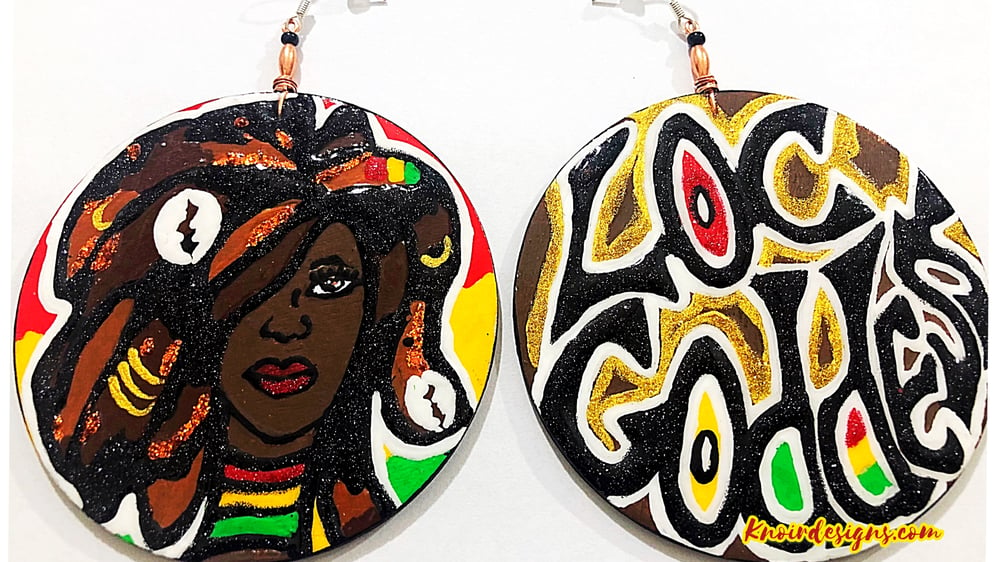 Image of Loc Goddess Earrings (Hand Painted Earrings Afrocentric Wearable Art