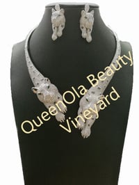 White Stoned Two Tigers, White Gold Set