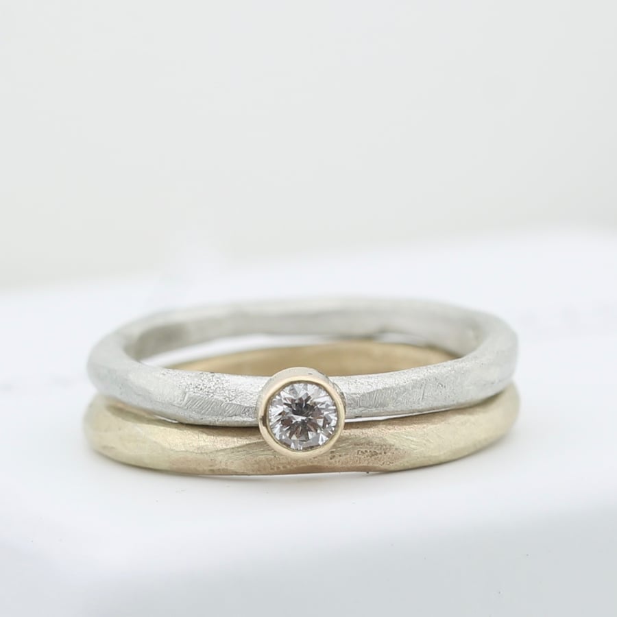 Image of The mini DIAMOND Ring in silver and gold