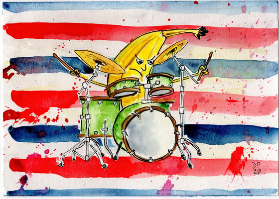 Image of "Banana Drummer Framed Print" by Dan P.