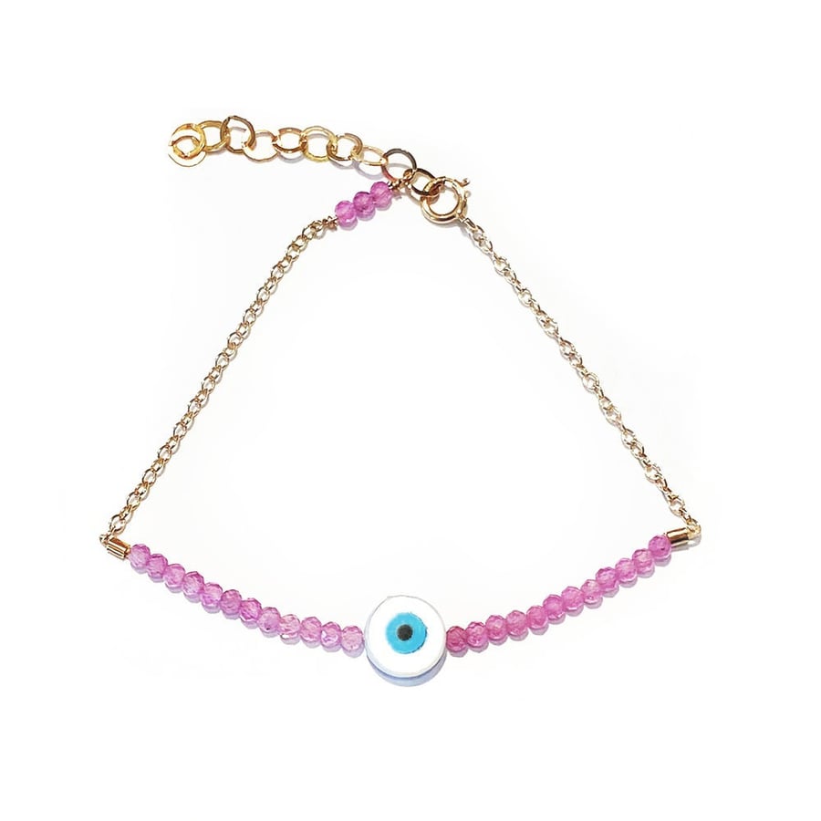 Image of Eye Bracelet Half Beaded Strawberry Quartz with Chain