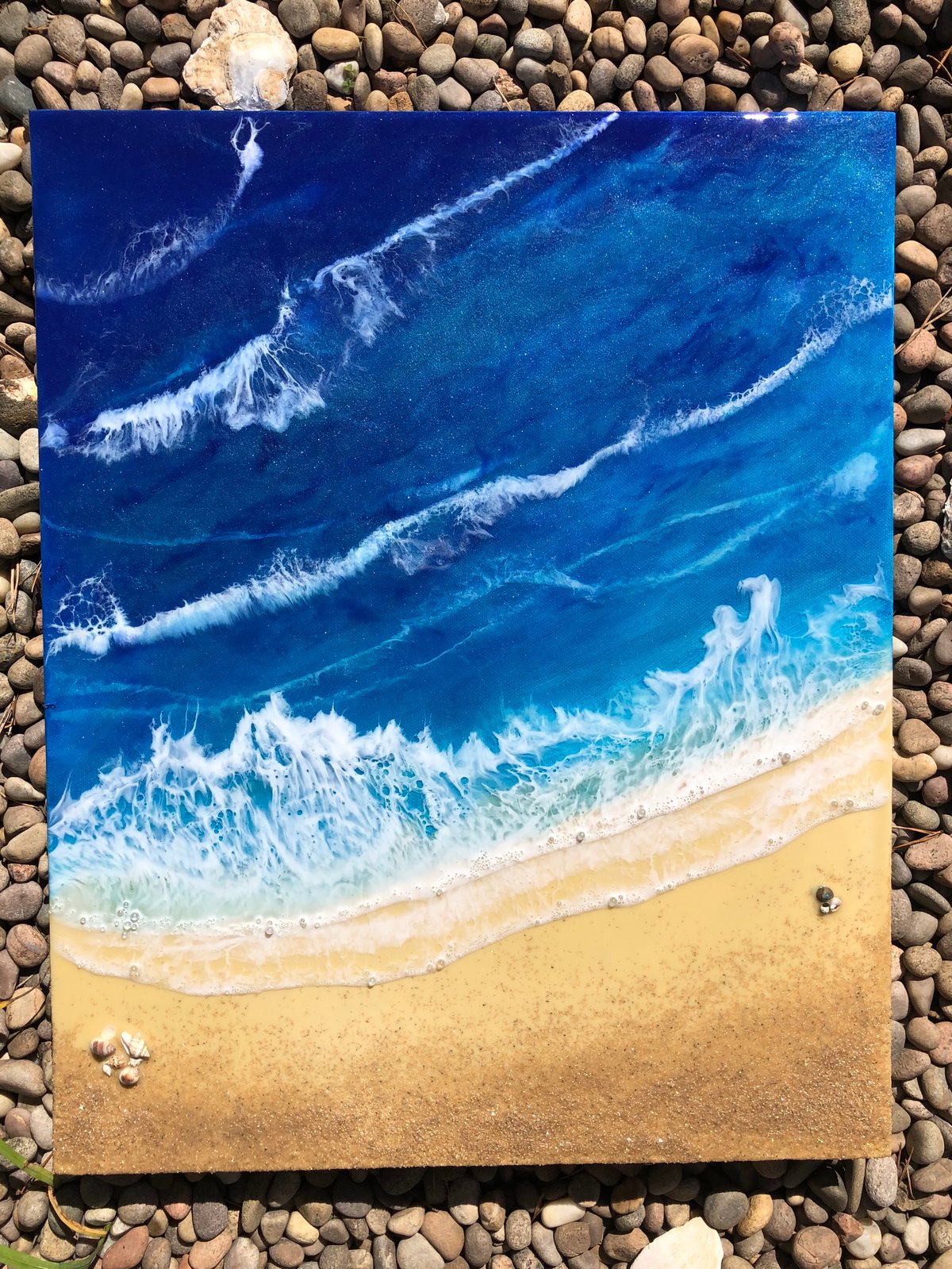Image of 20" x 16" Ocean/Beach resin painting