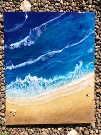 Image 4 of 20" x 16" Ocean/Beach resin painting