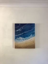 Image 3 of 20" x 16" Ocean/Beach resin painting