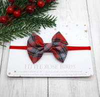 Image 2 of Red Tartan Cotton Pinch Bow  - Choice of Headband or Clip 