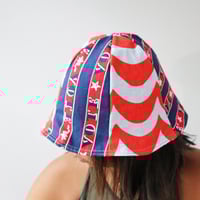 Image 3 of blue orange marimekko  vote tween teen adult vintage fabric six panel bucket hat buckethat sunhat