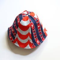 Image 4 of blue orange marimekko  vote tween teen adult vintage fabric six panel bucket hat buckethat sunhat