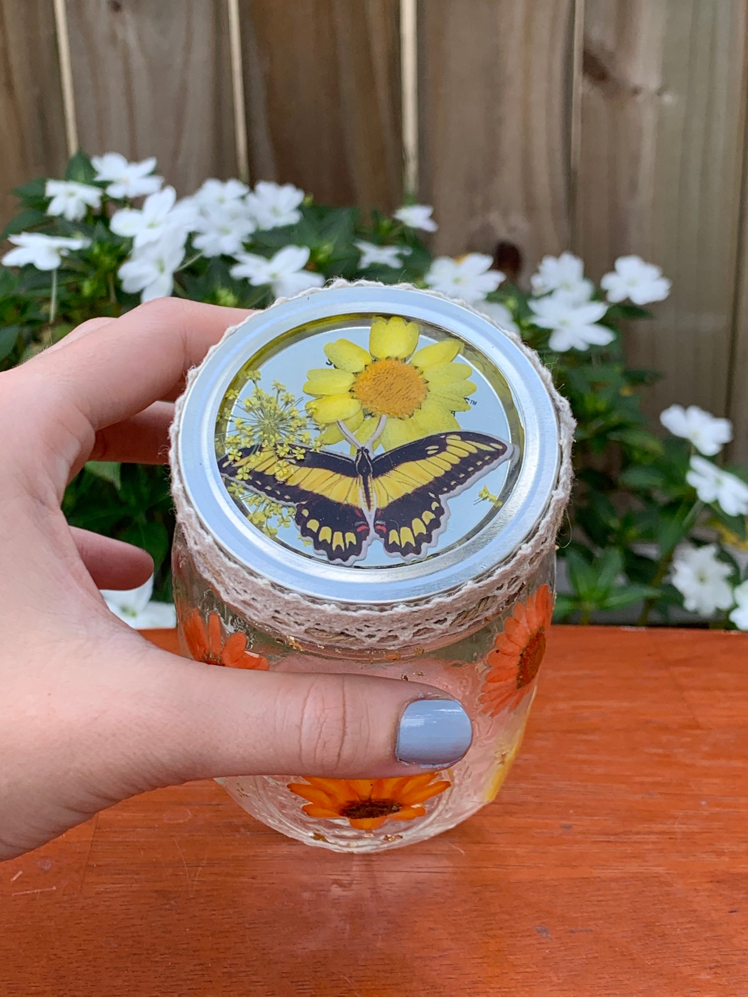 Orange + Yellow Butterfly Flower Mason Jar