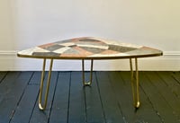 Image 2 of Mid-Century Marble Mosaic Table with Brass Details