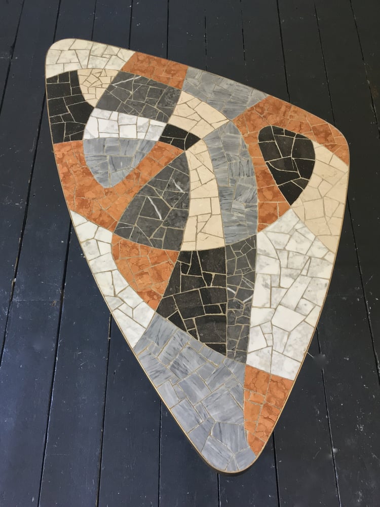 Image of Mid-Century Marble Mosaic Table with Brass Details