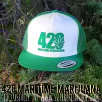 Image 2 of 420 MARITIME MARIJUANA KELLY GREEN / WHITE MESH EMBROIDERED TRUCKER HAT