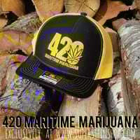 Image 1 of 420 MARITIME MARIJUANA BLACK & YELLOW SNAP BACK TRUCKER HAT