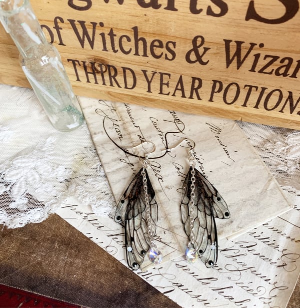 Image of Black faerie wing earrings