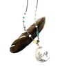 Boho paisley necklace with emeralds and Kingman turquoise