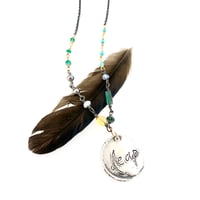 Image 2 of Boho paisley necklace with emeralds and Kingman turquoise