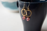 Image 2 of Brass Pink Drop Earrings