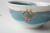 Image 3 of Brass Pink Drop Earrings