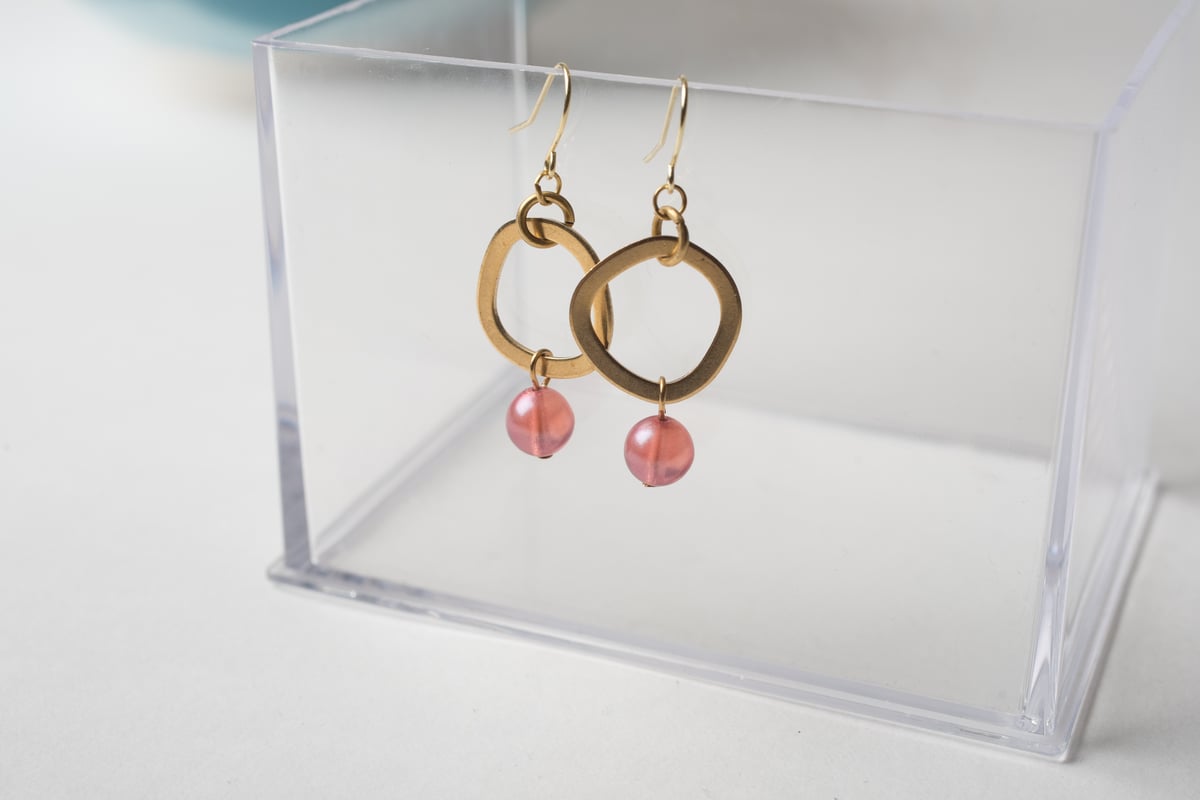 Image of Brass Pink Drop Earrings