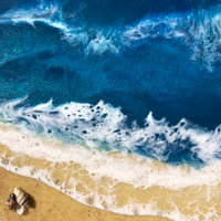 Image 2 of 14" x 14" Ocean/beach resin painting.