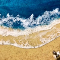 Image 3 of 14" x 14" Ocean/beach resin painting.