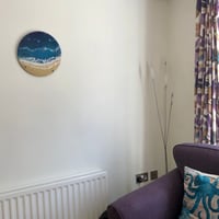 Image 5 of 14" x 14" Ocean/beach resin painting.