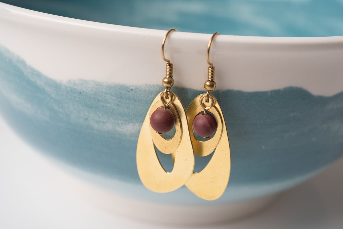Image of Brass Ovals and Mookaite Earrings