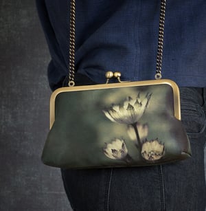 Image of Green astrantia, printed silk clutch bag 