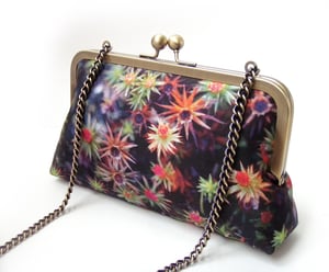 Image of Starry moss silk clutch bag + leather strap or chain handle