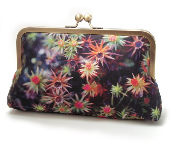 Image of Starry moss silk clutch bag + leather strap or chain handle