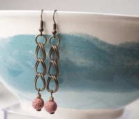 Image 2 of Antique Brass Chain and Rose Drop Earrings