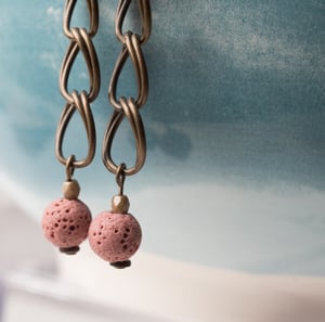 Image of Antique Brass Chain and Rose Drop Earrings