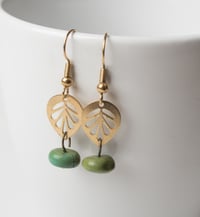 Image 1 of Brass Leaf and Turquoise Earrings