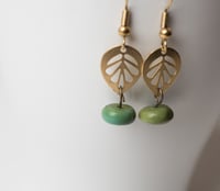 Image 2 of Brass Leaf and Turquoise Earrings